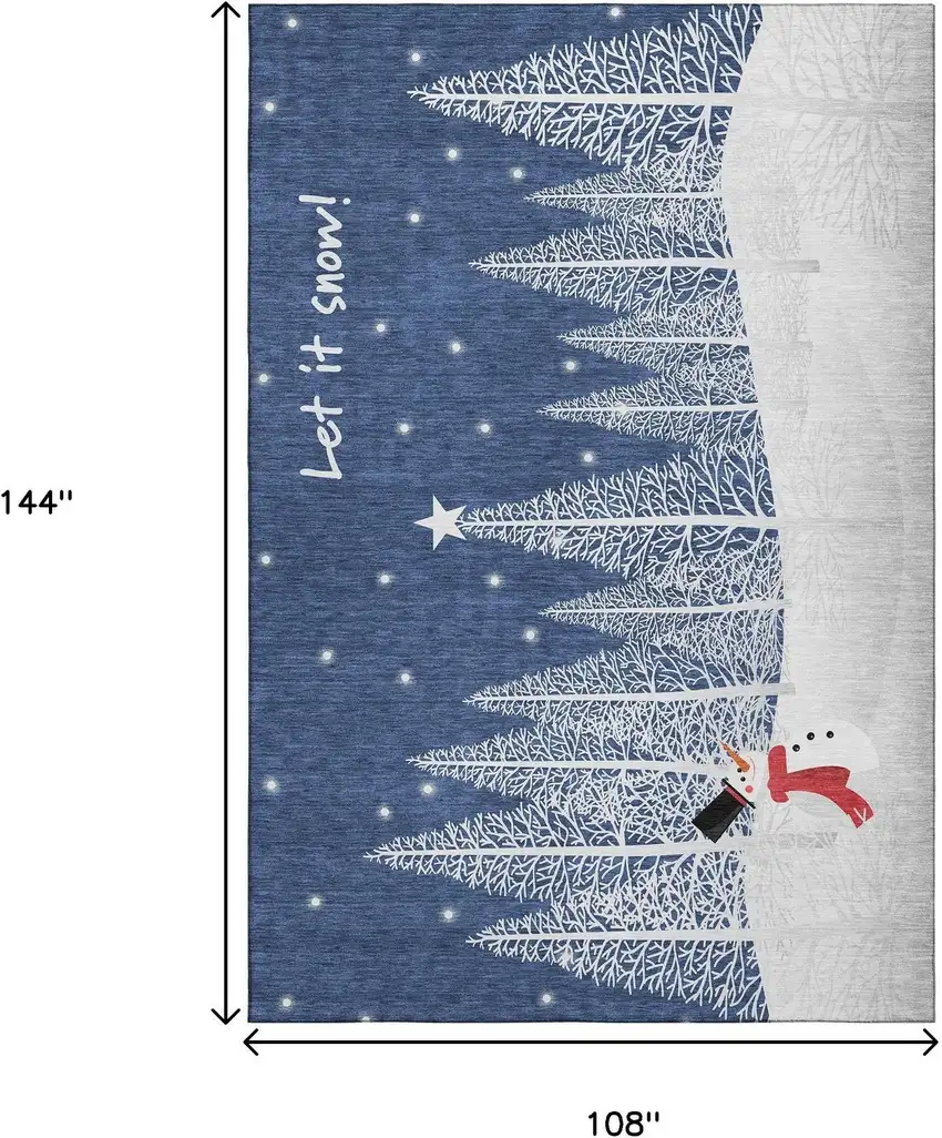 Blue And White Winter Snowman Washable Area Rug With UV Protection Photo 3