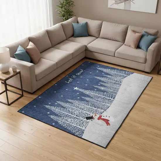 Blue Ivory And Red Botanical Leaves Washable Area Rug With UV Protection Photo 1
