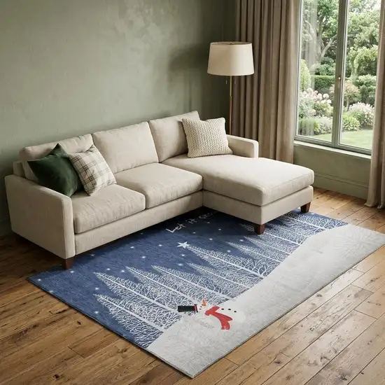 Blue And White Winter Snowman Washable Area Rug With UV Protection Photo 1