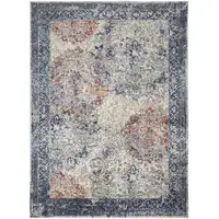 Photo of Blue Ivory And Red Floral Power Loom Distressed Stain Resistant Area Rug