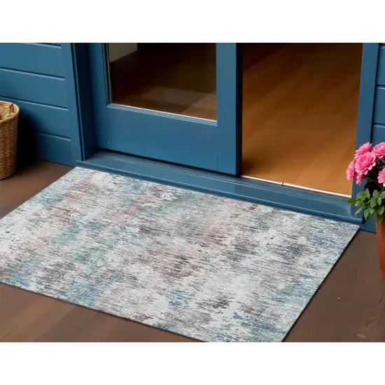 Blue Ivory And Sage Abstract Washable Indoor Outdoor Area Rug Photo 1