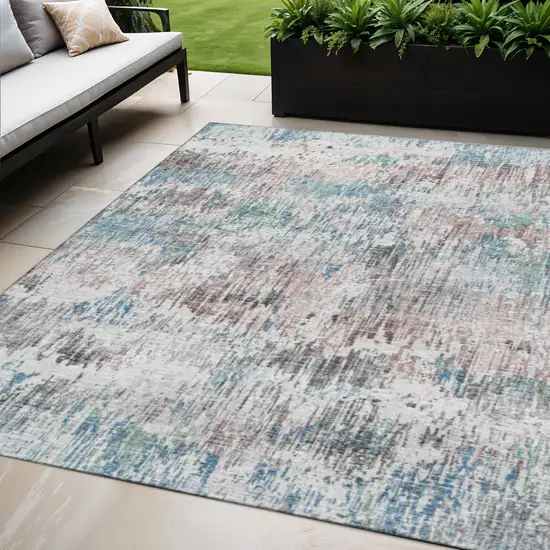 Blue Ivory And Sage Abstract Washable Indoor Outdoor Area Rug Photo 1