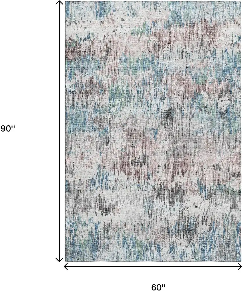Blue Ivory And Sage Abstract Washable Indoor Outdoor Area Rug Photo 3