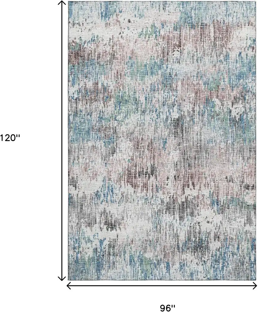 Blue Ivory And Sage Abstract Washable Indoor Outdoor Area Rug Photo 3