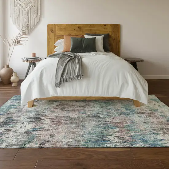 Blue Ivory And Sage Abstract Washable Indoor Outdoor Area Rug Photo 7