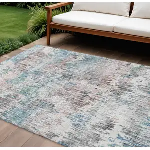 Photo of Blue Ivory And Sage Abstract Washable Indoor Outdoor Area Rug