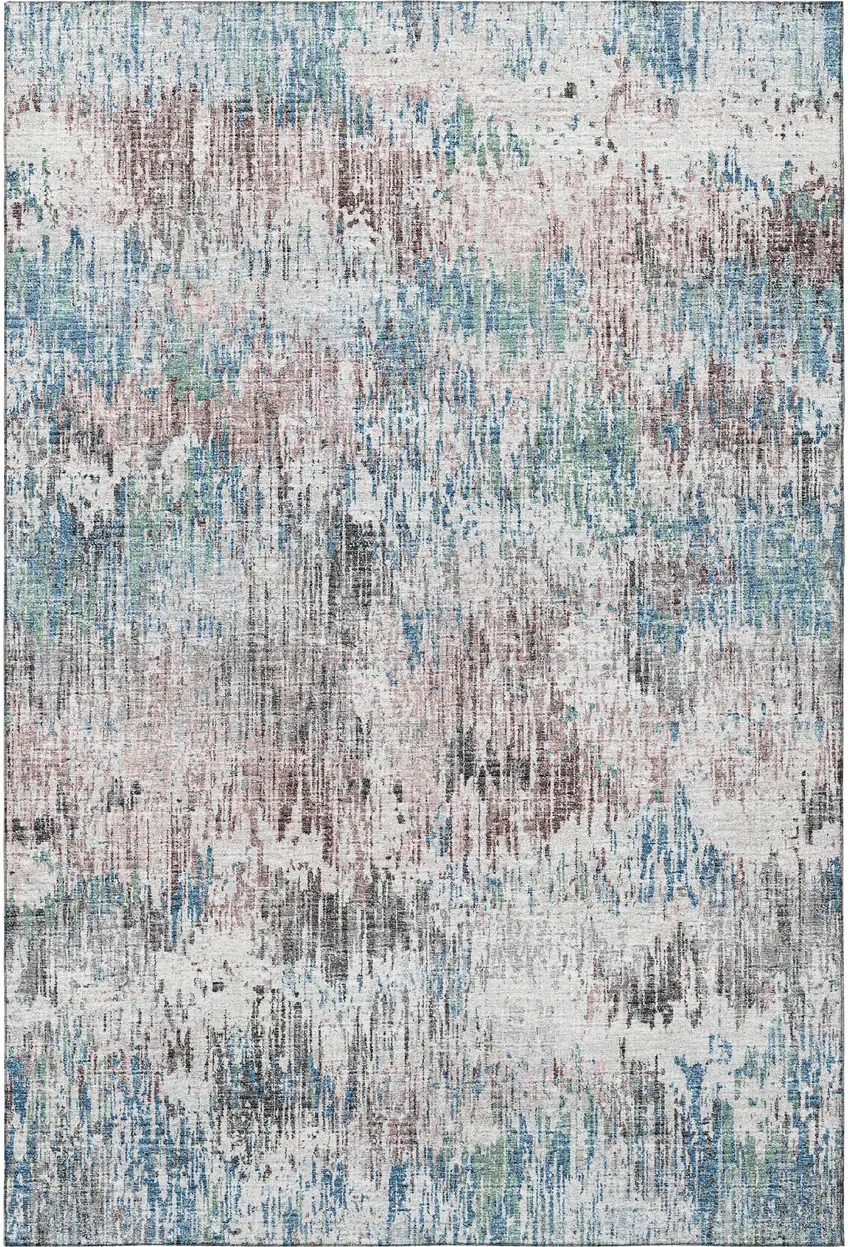 Blue Ivory And Sage Abstract Washable Indoor Outdoor Area Rug Photo 4