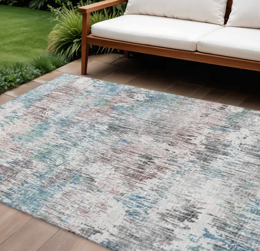 Blue Ivory And Sage Abstract Washable Indoor Outdoor Area Rug Photo 1