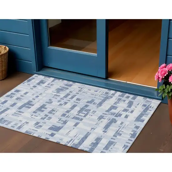 Blue Ivory And Sky Blue Striped Washable Indoor Outdoor Area Rug Photo 2