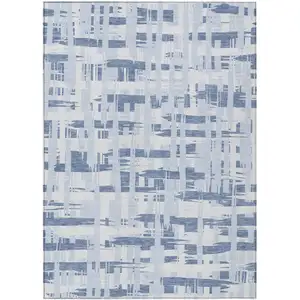 Photo of Blue Ivory And Sky Blue Striped Washable Indoor Outdoor Area Rug