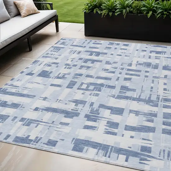 Blue Ivory And Sky Blue Striped Washable Indoor Outdoor Area Rug Photo 2