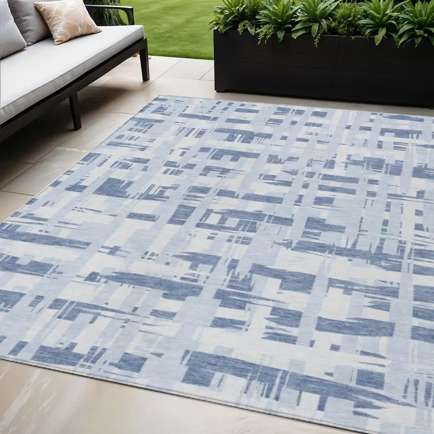 Blue Ivory And Sky Blue Striped Washable Indoor Outdoor Area Rug Photo 2
