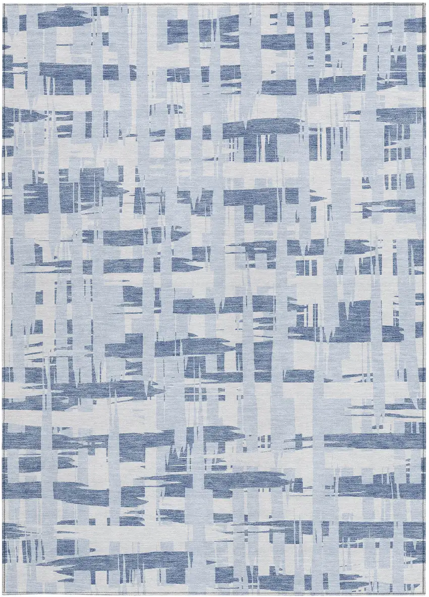 Blue Ivory And Sky Blue Striped Washable Indoor Outdoor Area Rug Photo 3