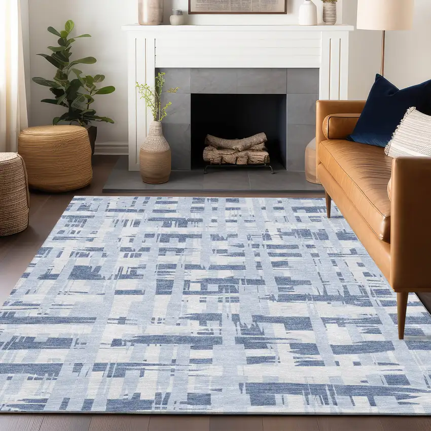 Blue Ivory And Sky Blue Striped Washable Indoor Outdoor Area Rug Photo 6