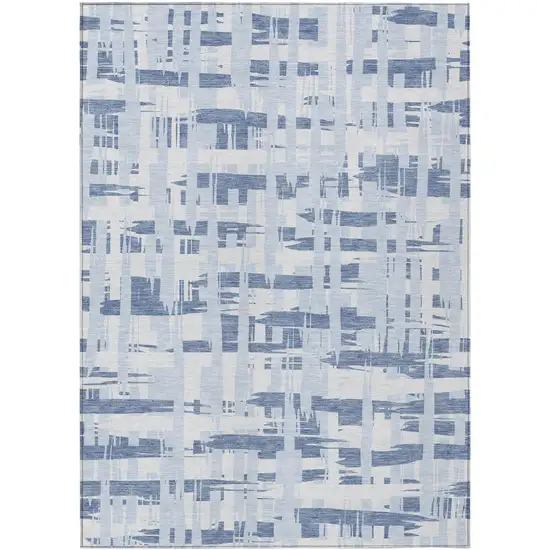 Blue Ivory And Sky Blue Striped Washable Indoor Outdoor Area Rug Photo 1