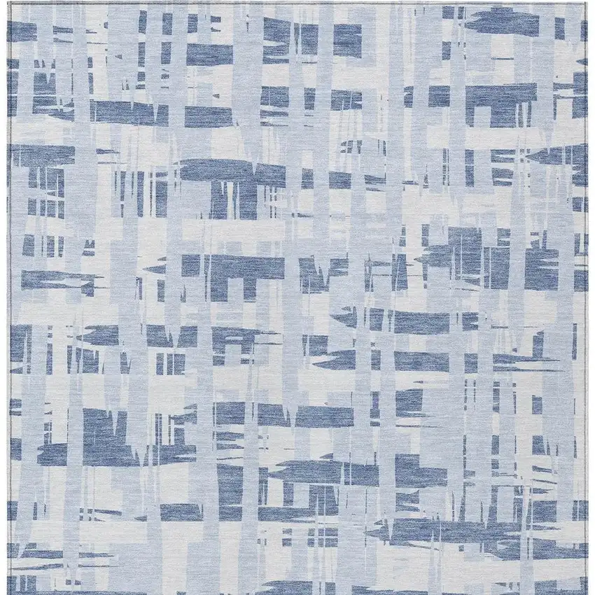 Blue Ivory And Sky Blue Striped Washable Indoor Outdoor Area Rug Photo 4