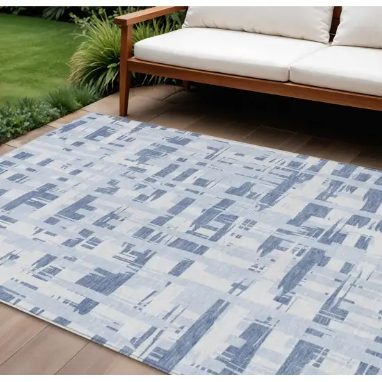 Blue Ivory And Sky Blue Striped Washable Indoor Outdoor Area Rug Photo 2