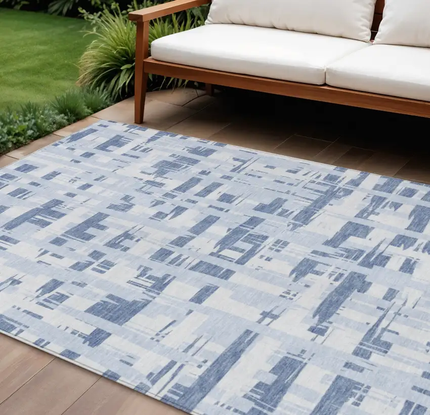 Blue Ivory And Sky Blue Striped Washable Indoor Outdoor Area Rug Photo 2