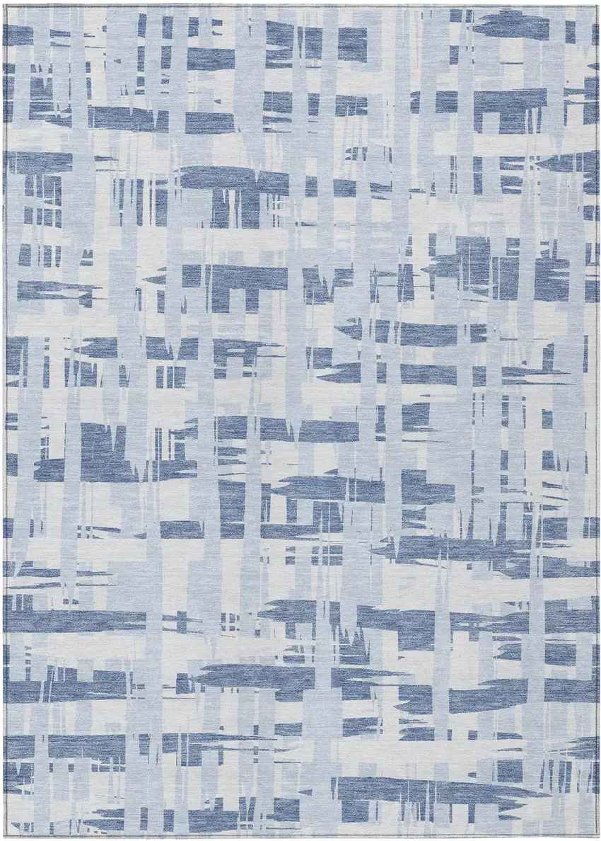 Blue Ivory And Sky Blue Striped Washable Indoor Outdoor Area Rug Photo 1