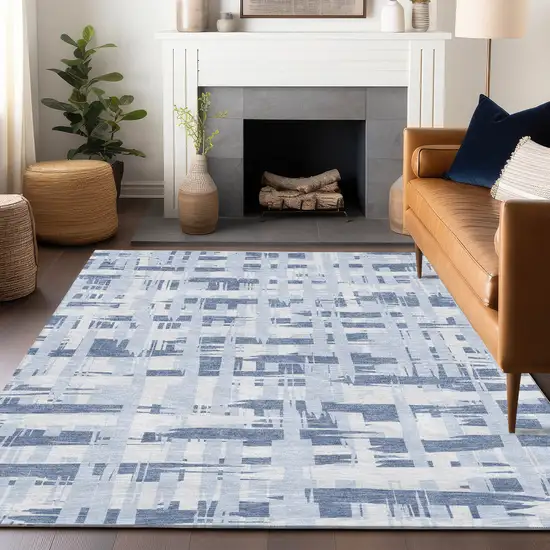 Blue Ivory And Sky Blue Striped Washable Indoor Outdoor Area Rug Photo 6