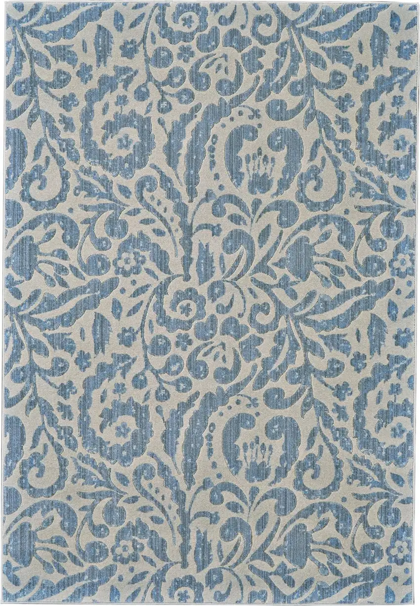 Blue Ivory And Tan Floral Distressed Stain Resistant Area Rug Photo 1