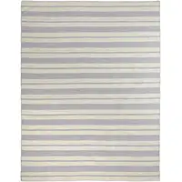 Photo of Blue Ivory And Tan Striped Dhurrie Hand Woven Stain Resistant Area Rug