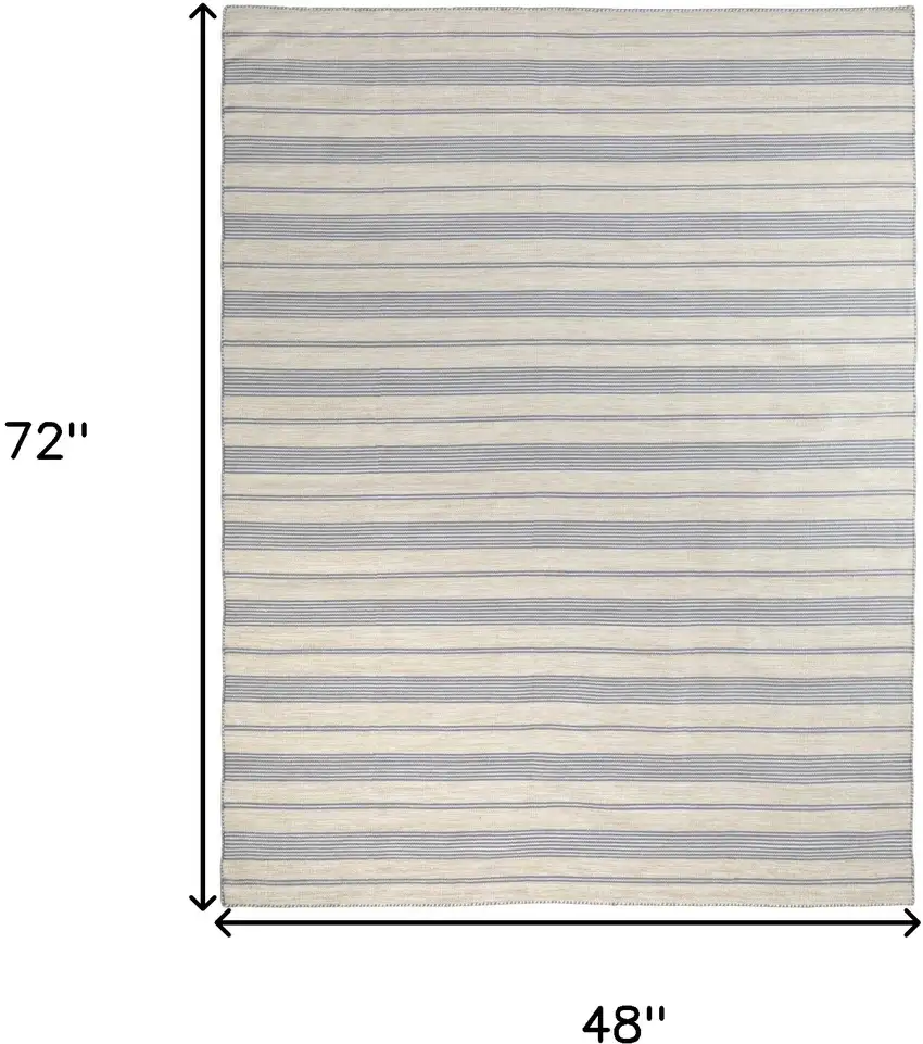 Blue Ivory And Tan Striped Dhurrie Hand Woven Stain Resistant Area Rug Photo 6