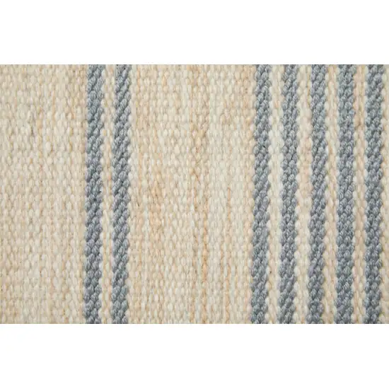 Blue Ivory And Tan Striped Dhurrie Hand Woven Stain Resistant Area Rug Photo 9