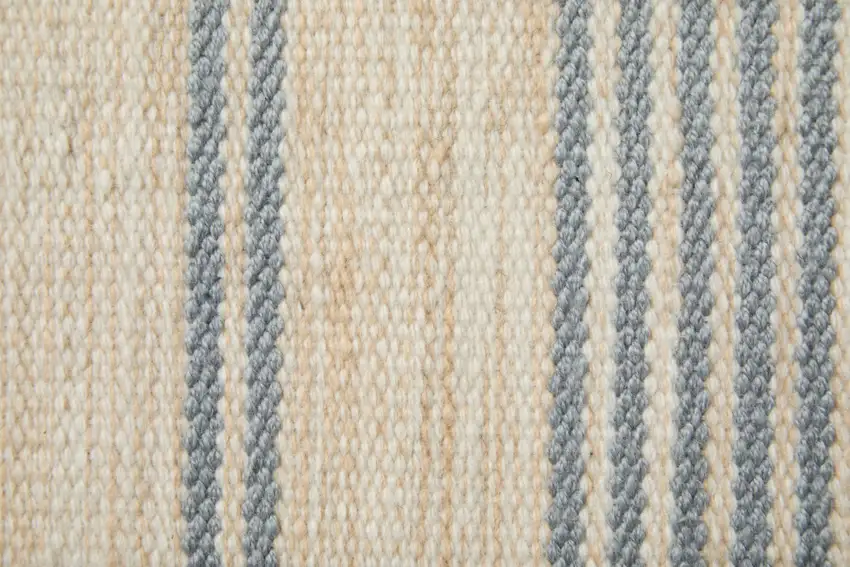 Blue Ivory And Tan Striped Dhurrie Hand Woven Stain Resistant Area Rug Photo 9
