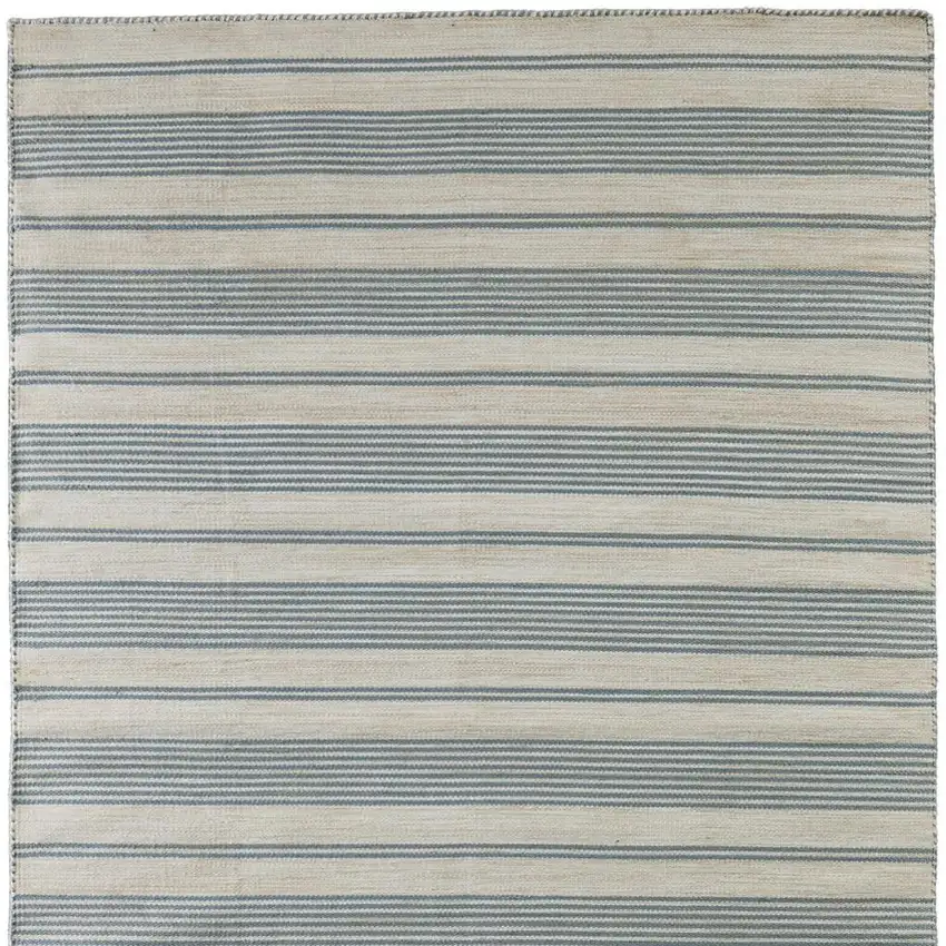 Blue Ivory And Tan Striped Dhurrie Hand Woven Stain Resistant Area Rug Photo 3