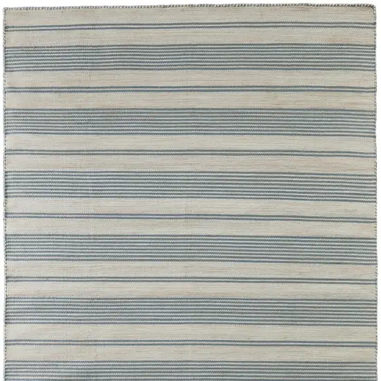 Blue Ivory And Tan Striped Dhurrie Hand Woven Stain Resistant Area Rug Photo 3