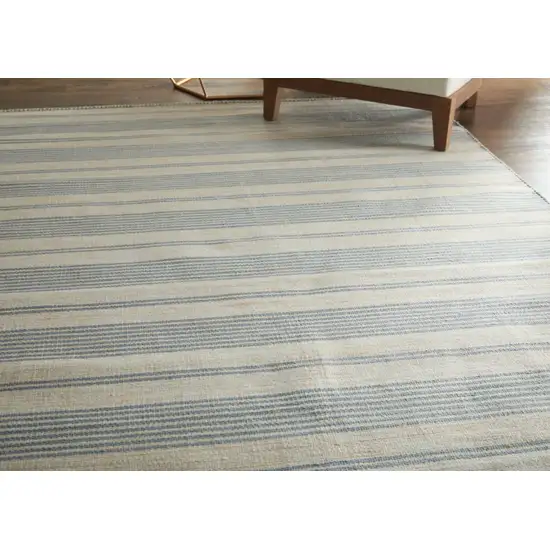 Blue Ivory And Tan Striped Dhurrie Hand Woven Stain Resistant Area Rug Photo 5