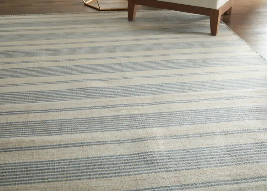 Blue Ivory And Tan Striped Dhurrie Hand Woven Stain Resistant Area Rug Photo 5