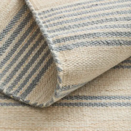Blue Ivory And Tan Striped Dhurrie Hand Woven Stain Resistant Area Rug Photo 9
