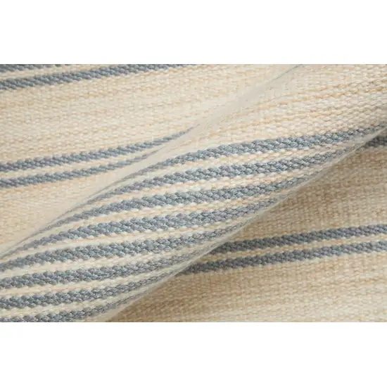 Blue Ivory And Tan Striped Dhurrie Hand Woven Stain Resistant Area Rug Photo 8