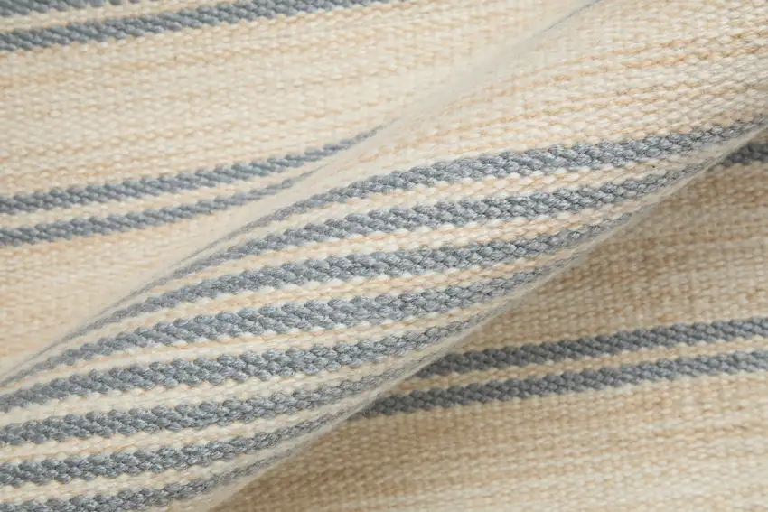 Blue Ivory And Tan Striped Dhurrie Hand Woven Stain Resistant Area Rug Photo 8