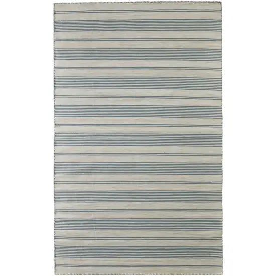 Blue Ivory And Tan Striped Dhurrie Hand Woven Stain Resistant Area Rug Photo 4