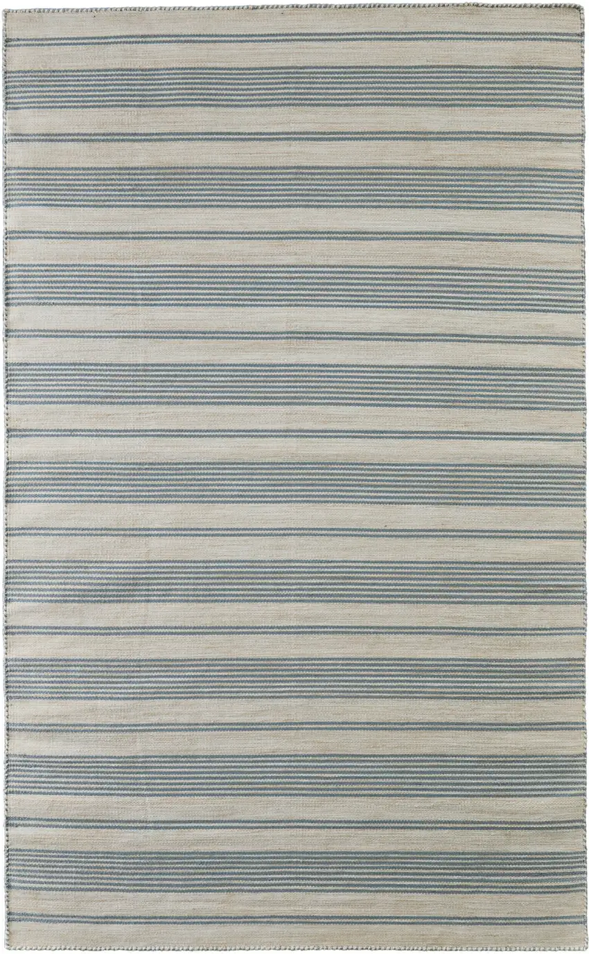 Blue Ivory And Tan Striped Dhurrie Hand Woven Stain Resistant Area Rug Photo 4