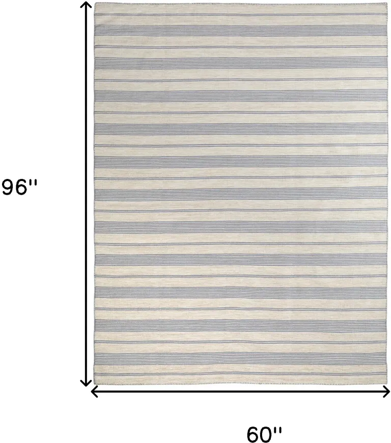 Blue Ivory And Tan Striped Dhurrie Hand Woven Stain Resistant Area Rug Photo 4