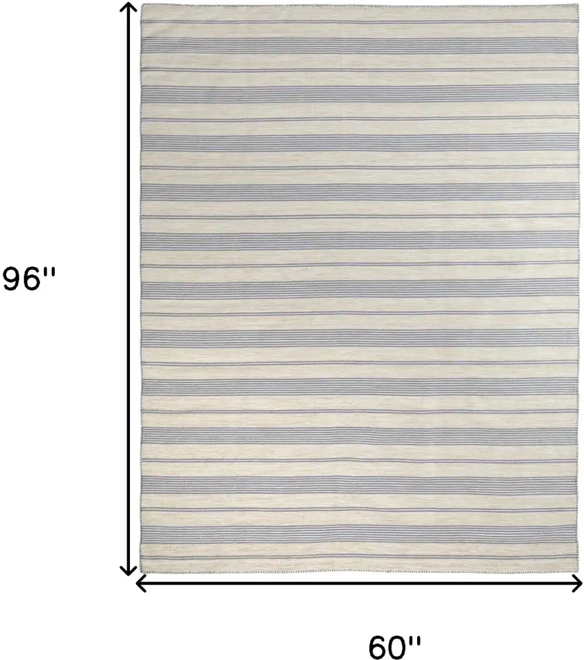 Blue Ivory And Tan Striped Dhurrie Hand Woven Stain Resistant Area Rug Photo 3
