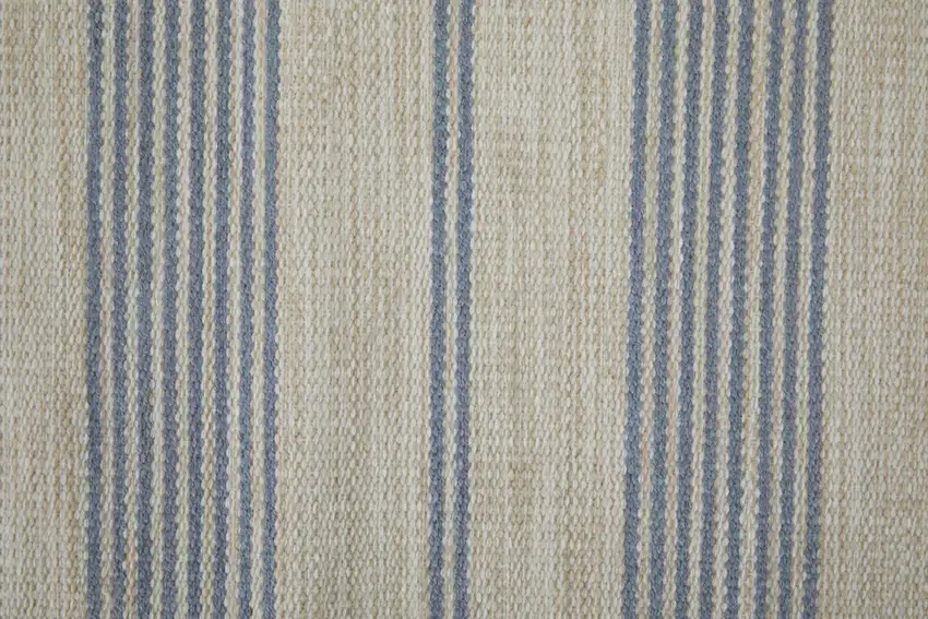 Blue Ivory And Tan Striped Dhurrie Hand Woven Stain Resistant Area Rug Photo 9