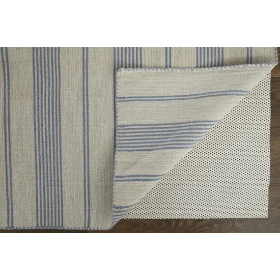 Blue Ivory And Tan Striped Dhurrie Hand Woven Stain Resistant Area Rug Photo 4