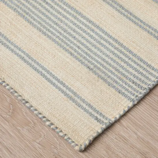 Blue Ivory And Tan Striped Dhurrie Hand Woven Stain Resistant Area Rug Photo 7