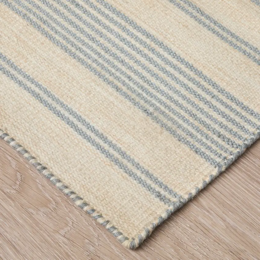 Blue Ivory And Tan Striped Dhurrie Hand Woven Stain Resistant Area Rug Photo 7
