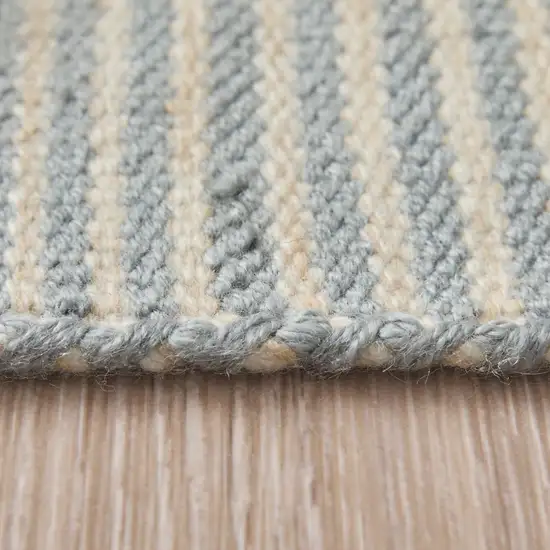Blue Ivory And Tan Striped Dhurrie Hand Woven Stain Resistant Area Rug Photo 8