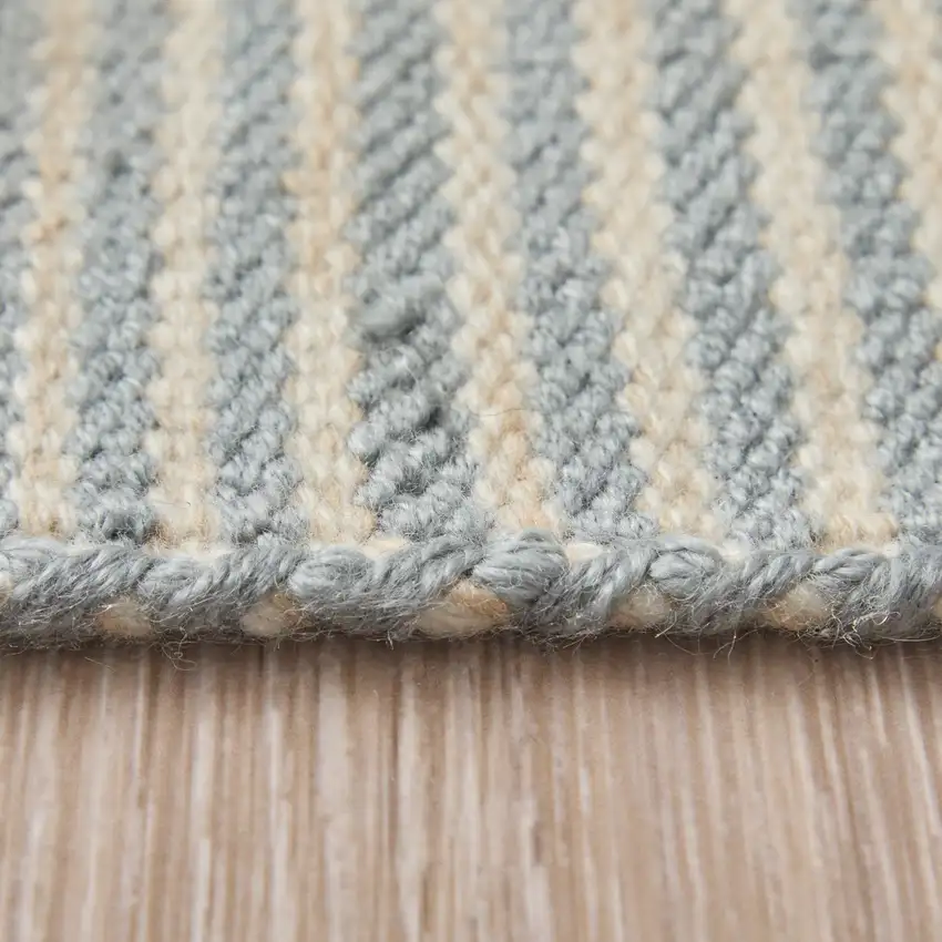 Blue Ivory And Tan Striped Dhurrie Hand Woven Stain Resistant Area Rug Photo 8