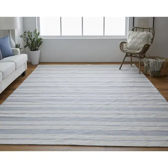 Blue Ivory And Tan Striped Dhurrie Hand Woven Stain Resistant Area Rug Photo 7