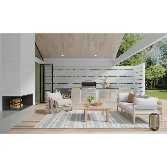 Blue Ivory And Tan Striped Dhurrie Hand Woven Stain Resistant Area Rug Photo 6