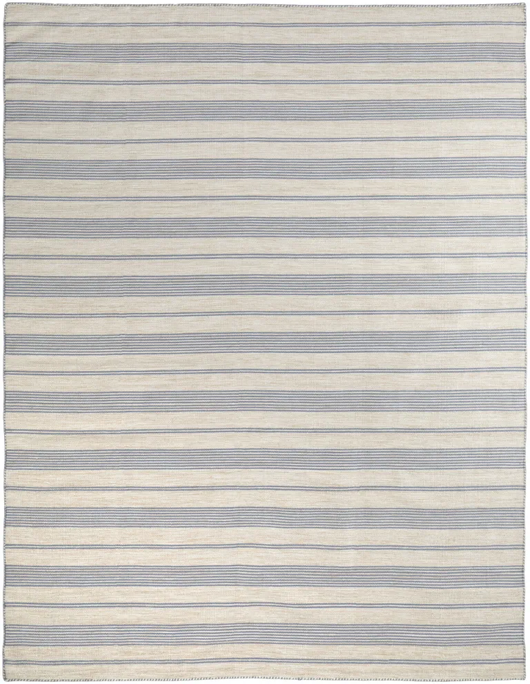 Blue Ivory And Tan Striped Dhurrie Hand Woven Stain Resistant Area Rug Photo 3