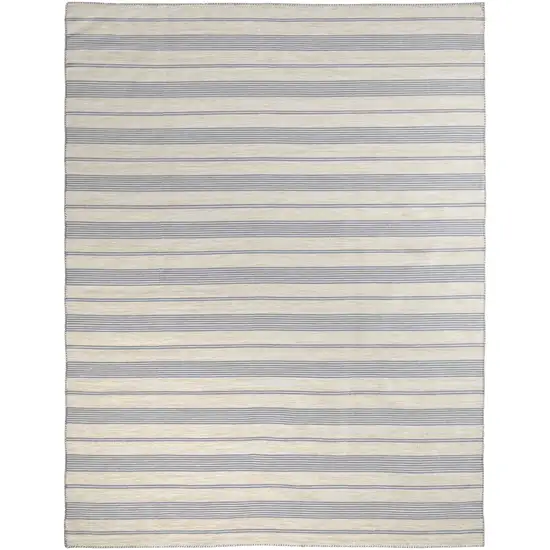 Blue Ivory And Tan Striped Dhurrie Hand Woven Stain Resistant Area Rug Photo 2